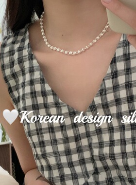 韩国东大门小众设计款银饰品S925纯银设计感车花珠拼接项链显