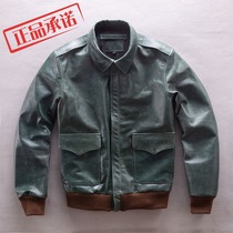 A2 Pilot Jacket Tea Core Head Layer Yellow Bull Leather Olive Green Turquots for short Locomotive Dermis Fur Coats