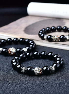 天然黑曜石貔貅手链复古轻奢高级感手链男四喜丸子乌金黑曜石手链
