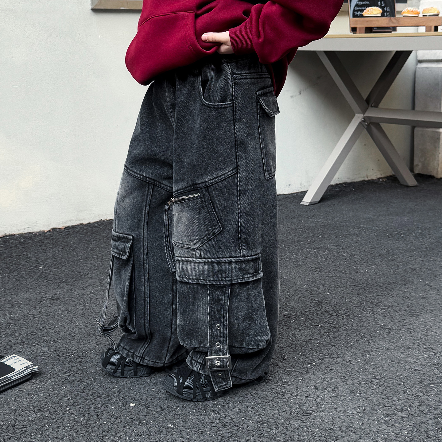 顽兔2025男童冬款帅气重工宝宝休闲裤百搭多口袋加绒儿童牛仔裤潮 - 图1