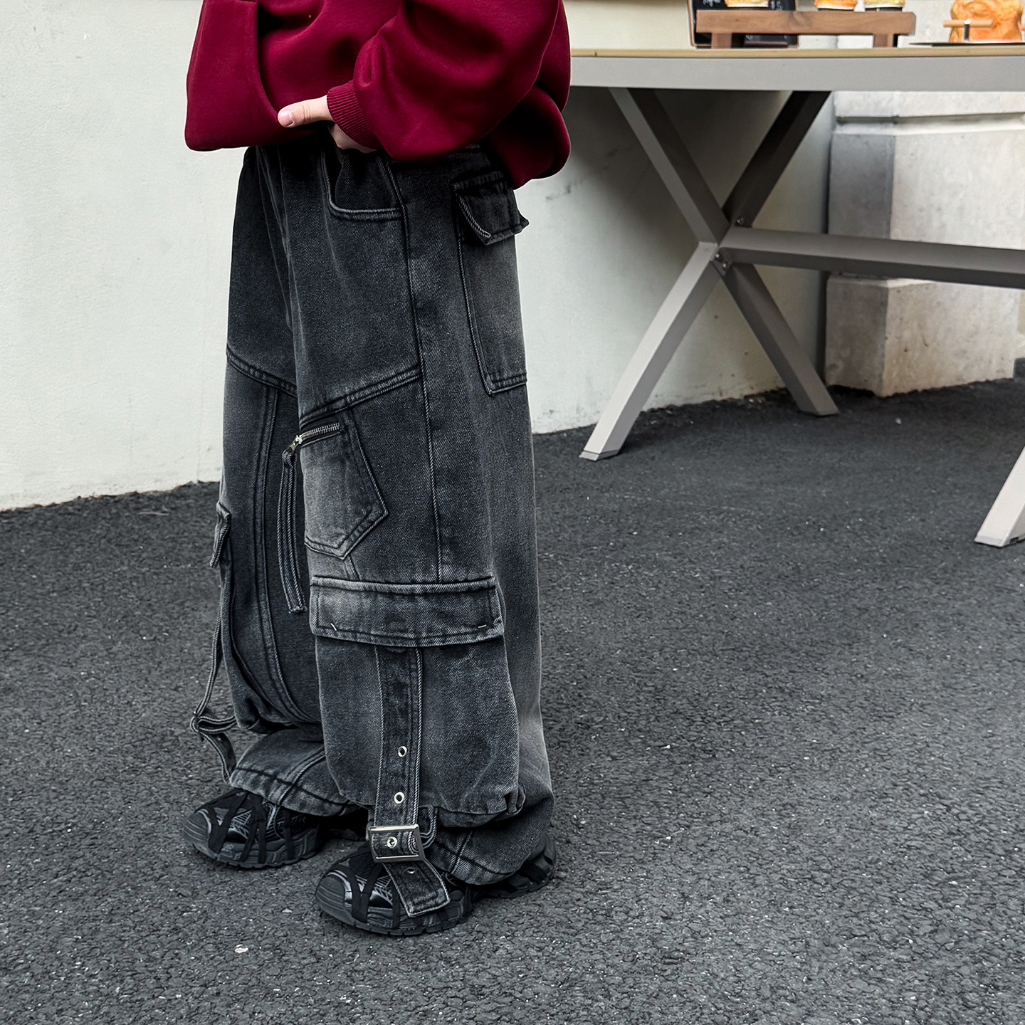 顽兔2025男童冬款帅气重工宝宝休闲裤百搭多口袋加绒儿童牛仔裤潮 - 图3