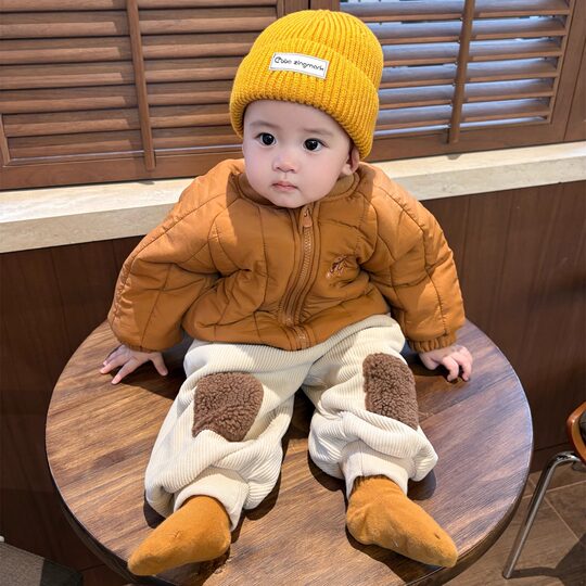 男宝宝冬装套装潮帅气时髦婴儿衣服冬季新款棉服外套休闲裤两件套