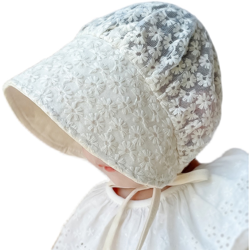 ins24夏新款韩国婴儿蕾丝透气遮阳帽女宝宝甜美可爱公主宫廷帽子 - 图3