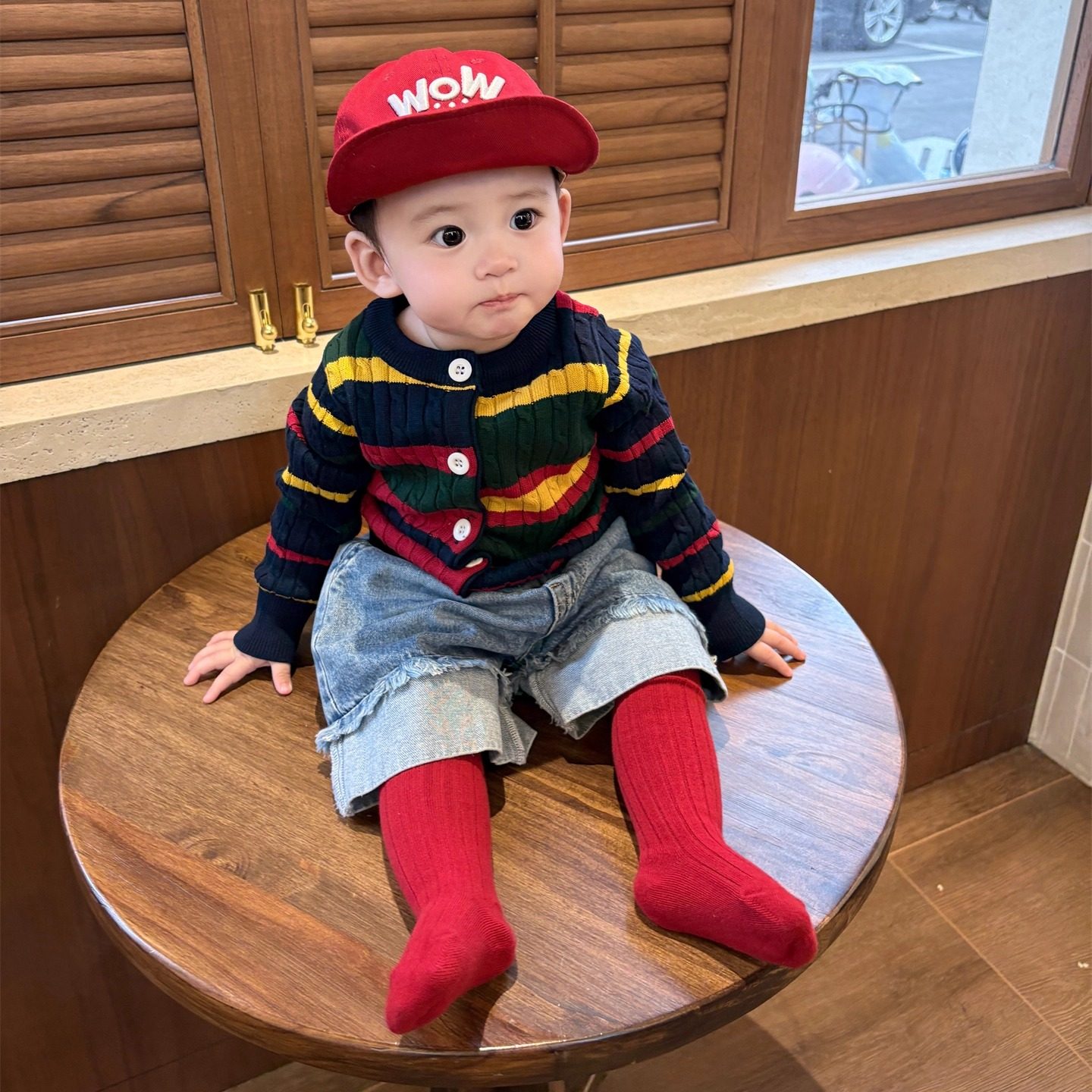 男宝宝秋装套装潮帅气时髦婴儿衣服春秋款针织开衫毛边牛仔裤分体,淘宝优惠券,粉丝福利购,淘宝优惠卷