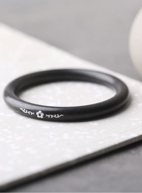 「花语」黑檀木镶银花朵手镯女手饰古风细圈镯子花纹古典气质礼品