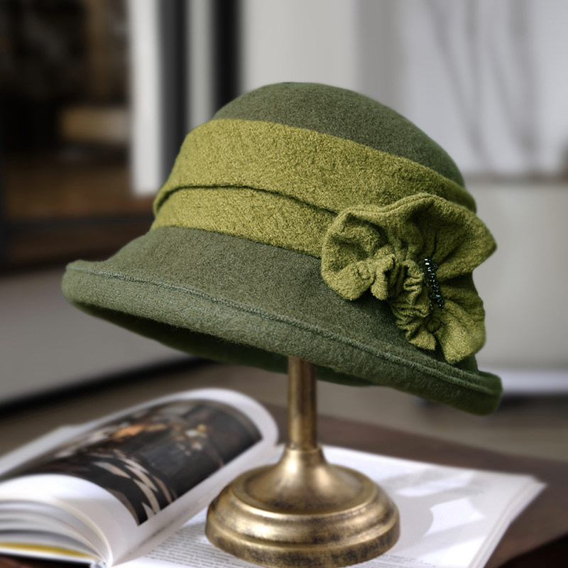 小野商 贵妇澳洲羊毛毡帽高端版秋冬帽子女保暖花朵卷边盆帽时尚,淘宝优惠券,粉丝福利购,淘宝优惠卷