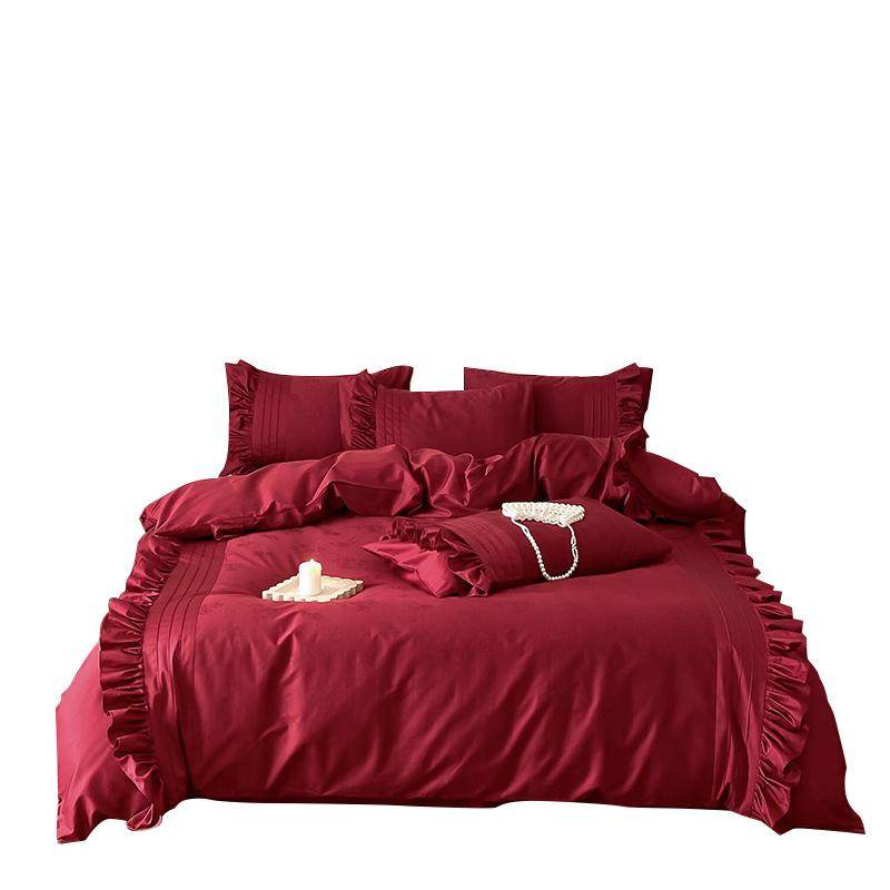 Girlish | 法式婚庆全棉贡缎四件套纯棉提花被套红色结婚床上用品,淘宝优惠券,粉丝福利购,淘宝优惠卷