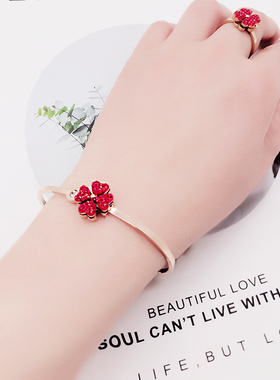 新款韩版旋转女中国红耳钉项链