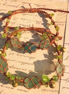 新中式莫奈花园蝴蝶碎石手链编织手绳森系治愈小红书同款编织手饰