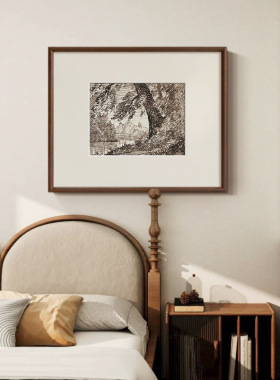 素描森林风景画中古风小众挂画