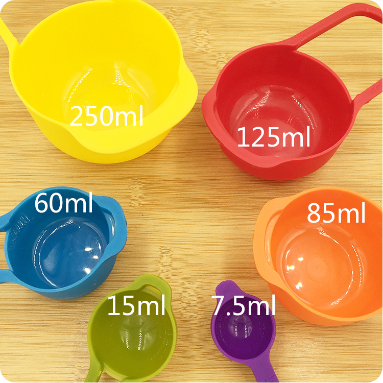 彩色食品级塑料量勺六件套装 厨房DIY烘焙工具 毫升杯匙量匙量杯 - 图0