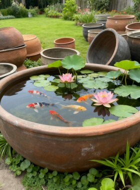 家用陶土粗陶陶瓷小瓷睡莲盆大号