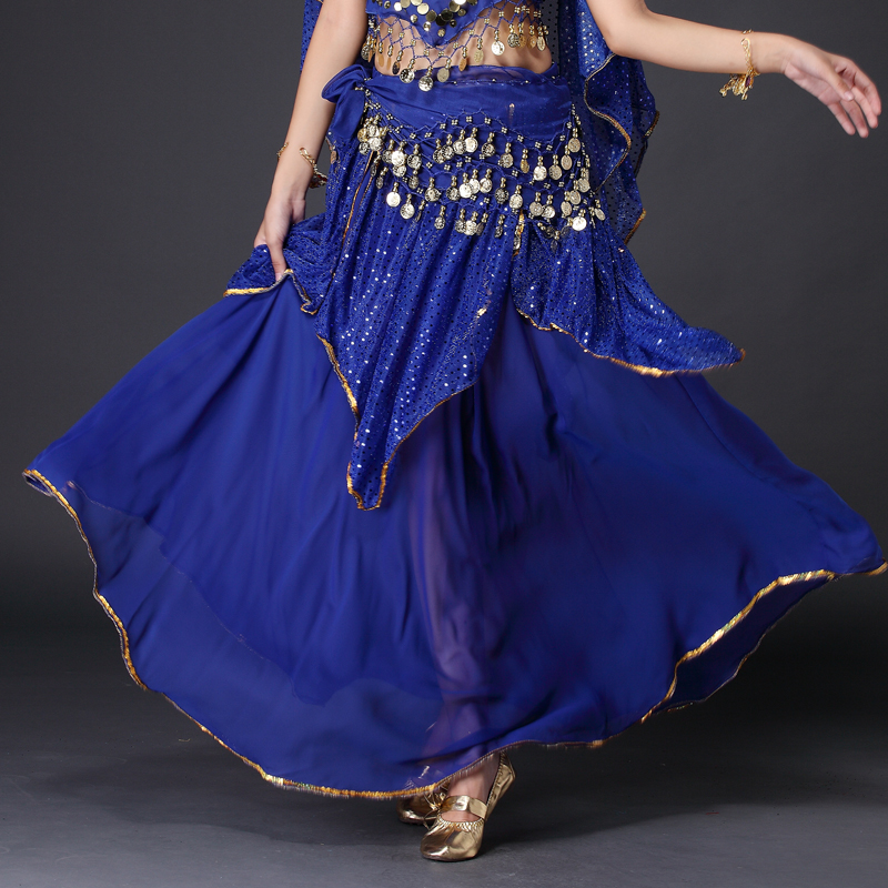 新款印度舞蹈表演出服装裙 肚皮舞裙子雪纺练习金边四片裙大裙摆
