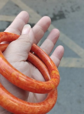 缅甸翡翠色黄翡圆条手镯金灿灿铁龙生手环如意玉镯保平安招财