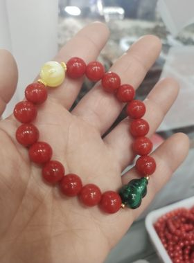 南红玛瑙手链女款单圈手串本命年红色转运珠手饰礼物