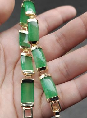 真空电镀镶嵌阳绿竹节手排 女款翠色马来玉玉手串 手链爆款