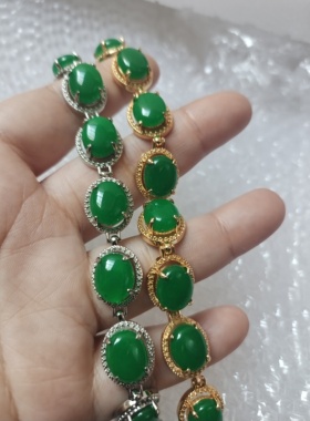 真空电镀镶嵌翠绿色马来玉手链 女款冰种全绿色玉手串 特价