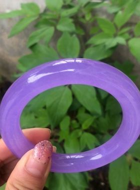 天然a级圆杆紫罗兰冰种玉镯 紫色冰透石英岩玉手镯