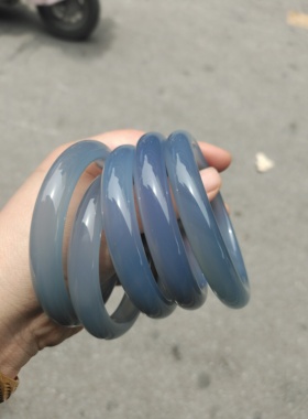 天然高冰玛瑙玉髓库里蓝/雾霾蓝正品玉手镯夏日清凉显白送礼
