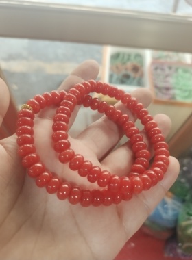 正品缅甸翡翠中国红冰种红翡算盘手串翡翠冰红色玉石手链