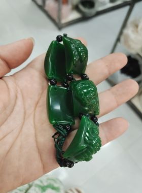 天然新疆和田玉碧玉五毒手链男款霸气菠菜绿玉石手串仿玉手饰手排