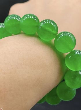 纯天然缅甸翡翠色飘阳绿圆珠玉石手串满绿色帝王绿男女款手链
