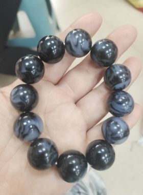 新疆和田玉青花籽聚墨手串18mm珠子圆珠手链如意玉珠手饰男款