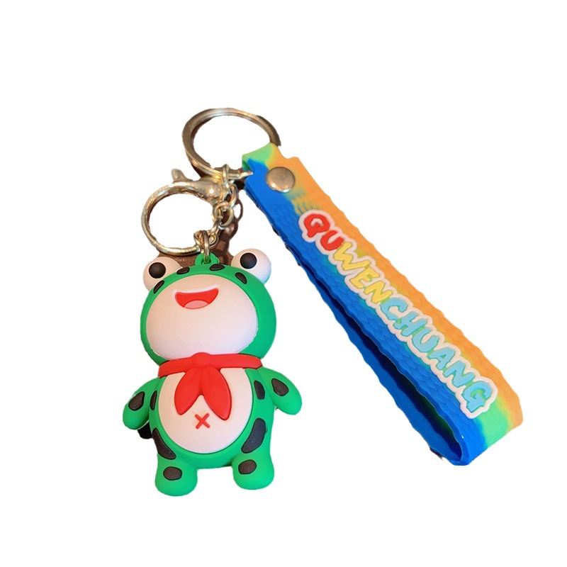 网红小青蛙钥匙扣可爱领巾蛙硅胶公仔汽车钥匙链包包挂饰小礼品-图3