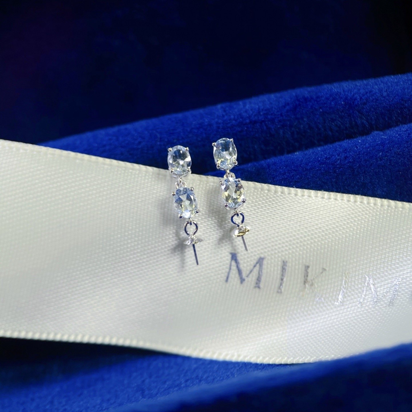 PT900铂金海蓝宝配件8-11mm天然海水珍珠DIY耳钉空托清澈透亮清新,淘宝优惠券,粉丝福利购,淘宝优惠卷