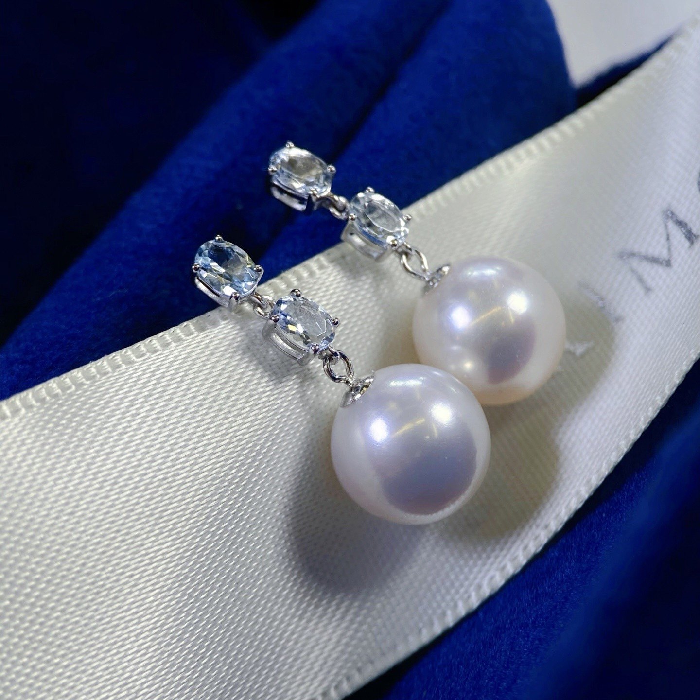 PT900铂金海蓝宝配件8-11mm天然海水珍珠DIY耳钉空托清澈透亮清新,淘宝优惠券,粉丝福利购,淘宝优惠卷
