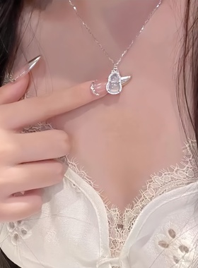【素遇】精致白透玉葫芦蝴蝶结项链女士百搭锁骨链镀S925银颈吊坠