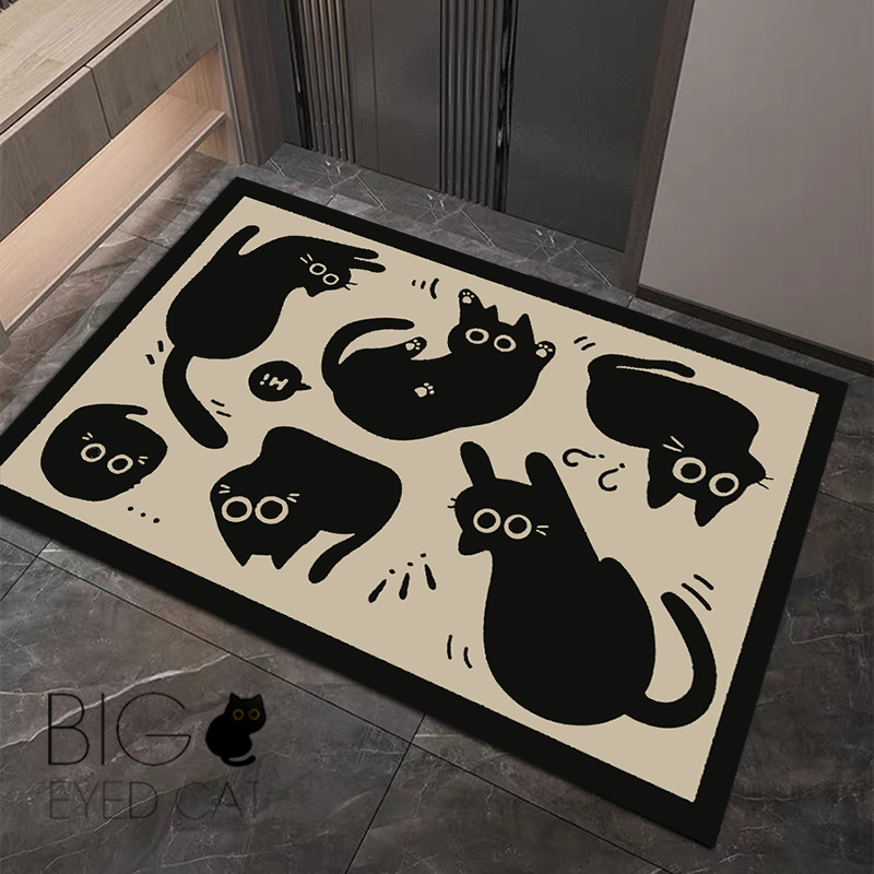 HAPPY可爱小黑猫派对入户防滑地垫大门玄关耐磨耐脏吸尘丝圈地毯-图2