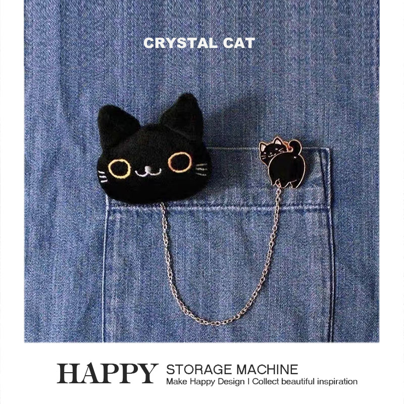 HAPPY原创毛绒小黑猫毛衣胸针创意可爱卡通配饰女生百搭服饰配件 - 图2