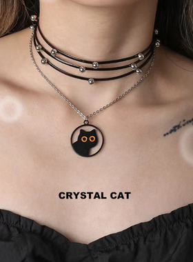 HAPPY女生蹲蹲猫颈链原创