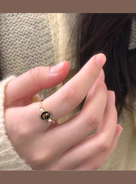黑金舞会。法式浪漫珍珠戒指小众复古高级感百搭珍珠开口戒指女