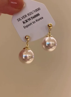 s925银耳针法式珍珠耳环轻奢高级感耳钉女设计感小众耳坠秋冬耳饰