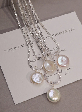 天然巴洛克淡水珍珠项链配饰女锁骨链高级感纽扣吊坠叠戴颈链饰品