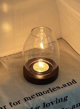 韩风ins风感氛围感家居香薰玻璃防尘罩蛋形烛台摆件房间装饰