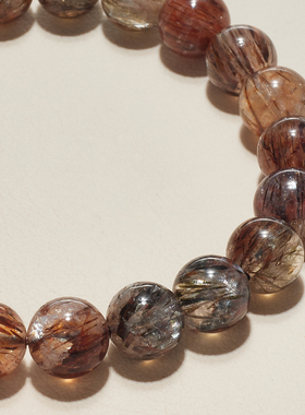 AHCHOO 静奢天然黑金超七水晶手链双轮骨干黑超级七碧玺发晶手串