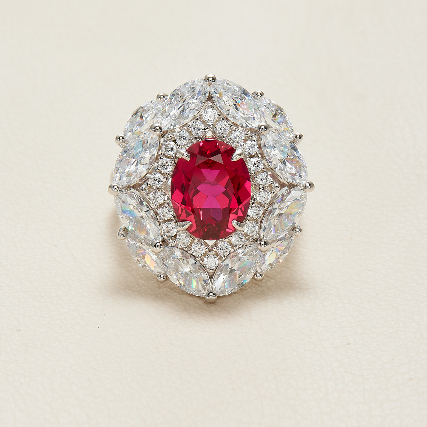 AHCHOO high-end 3 carat oval egg-shaped cultured sapphire ring S925 silver diamond ring gift for women