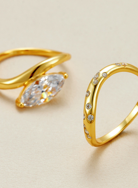 AHCHOO 静奢高级感双层拆叠戴满钻莫桑石戒指S925银2克拉指环超闪