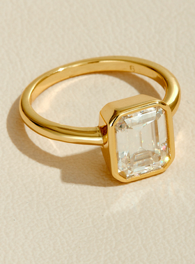 AHCHOO 静奢小众方形莫桑石戒指简约设计高级感925银金色指环情侣