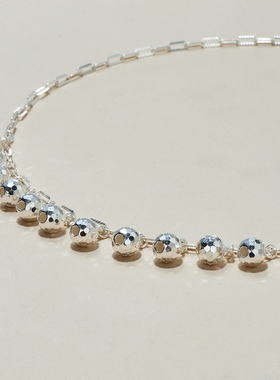 AHCHOO 静奢通勤爆闪碎冰冰球形吊坠项链S925银圆球链条锁骨链女