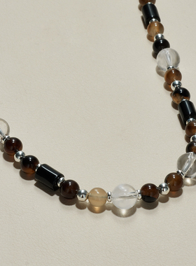 AHCHOO 静奢风混彩手工玛瑙水晶项链S925纯银悦己趣味小众锁骨链