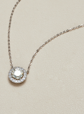 AHCHOO 静奢火彩1克拉莫桑石满钻吊坠项链小众爆闪S925银锁骨链