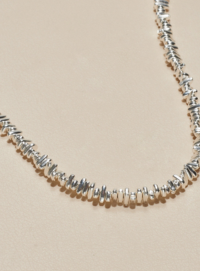 AHCHOO 重工通体S925纯银项链小众设计细版爆闪碎银串珠锁骨链