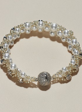 AHCHOO 静奢老钱小香风手工编织施家水晶珍珠手环高级满镶钻手链