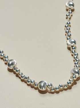 AHCHOO 静奢风S925纯银手工编织爆爆闪猫眼珠项链圆球链条锁骨链