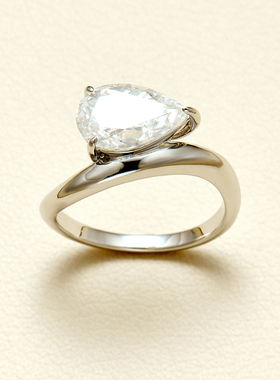 AHCHOO 静奢3克拉鹅蛋莫桑石戒指小众高级感S925纯银不规则指环女