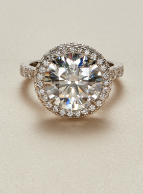 AHCHOO 静奢火彩5克拉圆形满镶莫桑石戒指高级S925银爆闪指环礼物